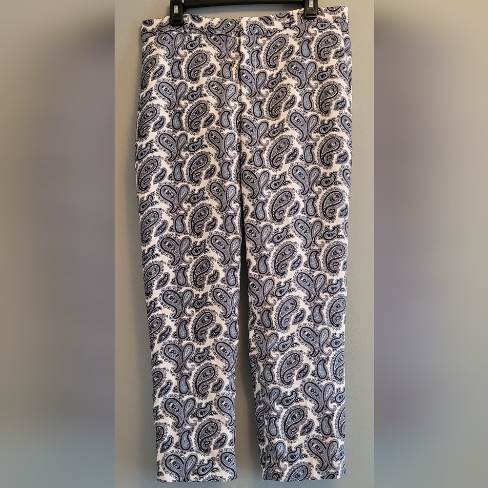 Banana Republic Avery Paisley Pants Blue White Womens Size 8 Spring Summer - Picture 2 of 8